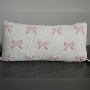 White and Pink Bow Decorative Pillow